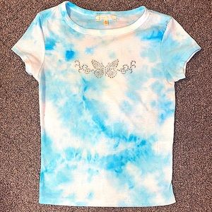 Burlington Blue Tie Dye Rhinestone Butterfly Short Sleeve Top